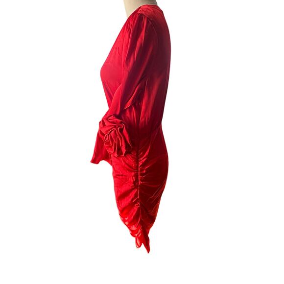 Red Satin cocktail Dress with Flower detail size 10 party,holiday  new - Picture 3 of 5